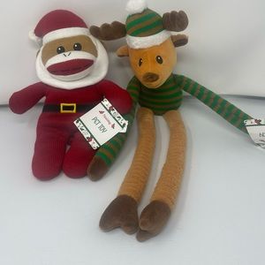 Homerbest Pet Dog Toy Christmas Holiday Santa & Deer Sock Monkeys With Squeakers